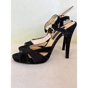 Andrew Kayla Minerva Platform Heels 7.5 37.5 Black Sandals Suede Glam